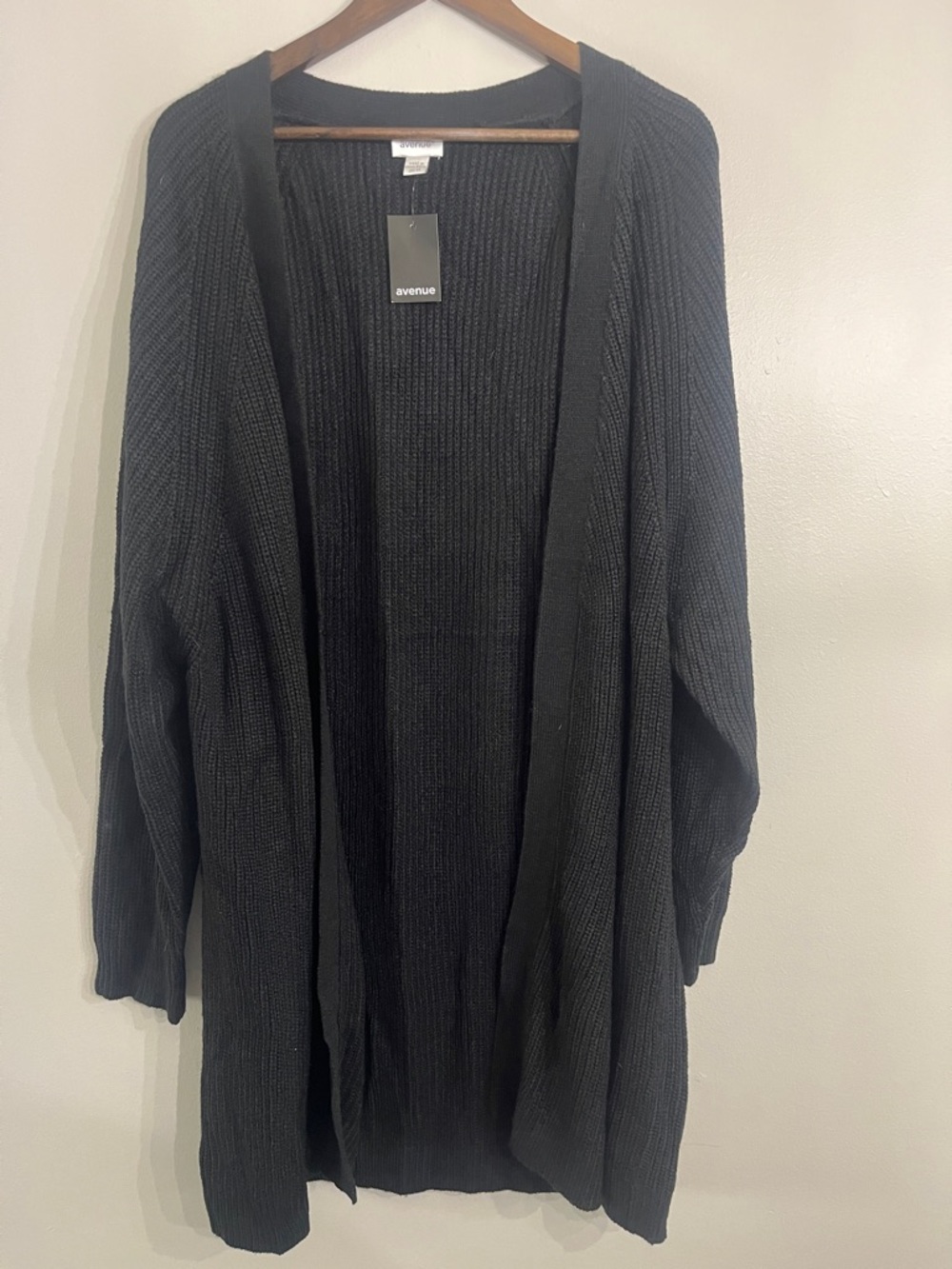 Avenue Black Ribbed Open Cardigan